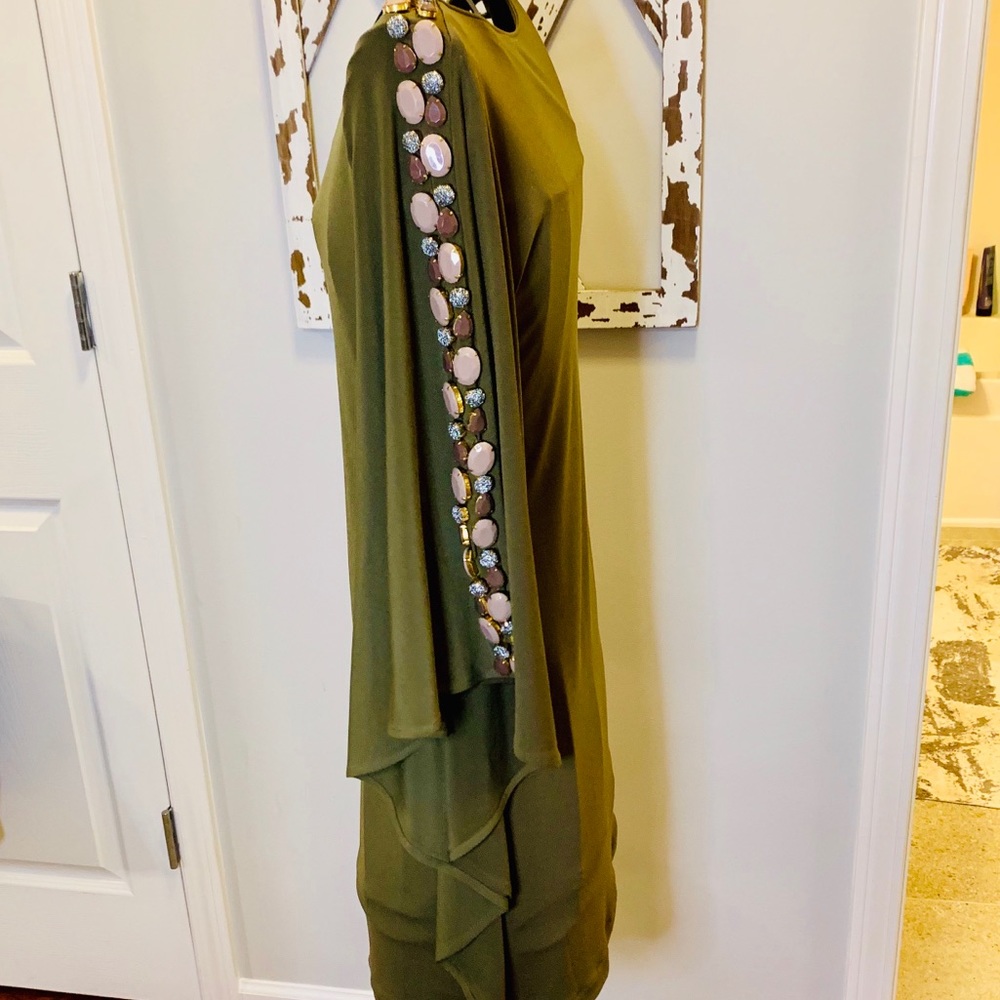 Gianni Bini Olive One Shoulder Beaded Dress